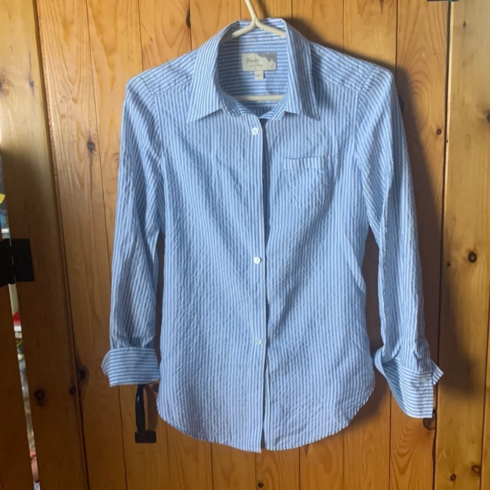 Elizabeth and James Blue Striped Button Down Shirt